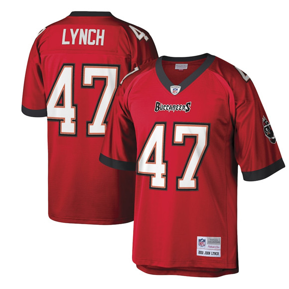 Men's Tampa Bay Buccaneers #47 John Lynch Red Mitchell & Ness Stitched Legacy Replica Jersey - Click Image to Close